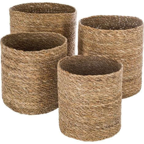 Atmosphera – Set de 4 paniers de rangement en roseau marron – Dimensions Ø 18/21/24/27 cm – Pour rangement jouets, vêtements, accessoires