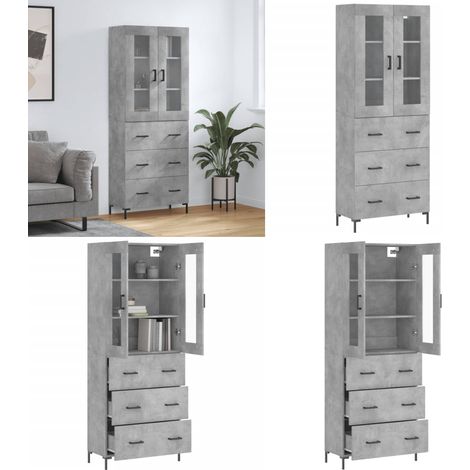 Buffet haut Gris béton 69,5x34x180 cm Bois d'ingénierie - Buffet Design Moderne - Meuble Rangement Gris - Armoire Cuisine - Buffet Haute Capacité - Mobilier Salon - Home & Living (1/5)