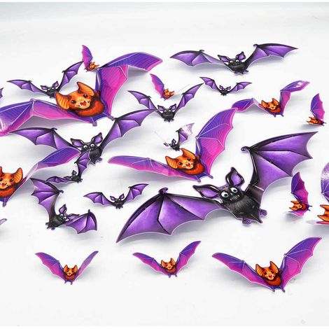 Lot de 24 stickers muraux Halloween 3D chauves-souris, citrouilles et zombies pour vitrines, garages et décoration intérieure, sachet BF002, taille unique. (1/4)