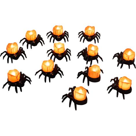 12 Pieces Orange Halloween Decorative Pumpkin Lanterns with Spider Backlights (1/5)