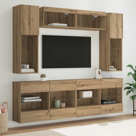 vidaXL Set di Mobiletto da TV a Parete 6 pcs Rovere Artigianale