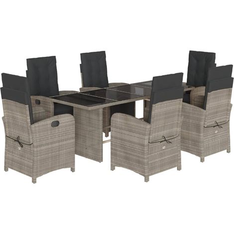 vidaXL Set da Pranzo da Giardino 7 pz Cuscini Polyrattan Grigio Chiaro (1/5)