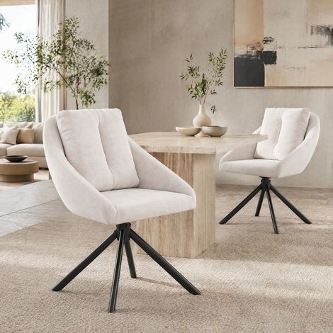 Sedia da pranzo girevole 59x65x79 cm in velluto beige moderna FloraGrace (1/5)