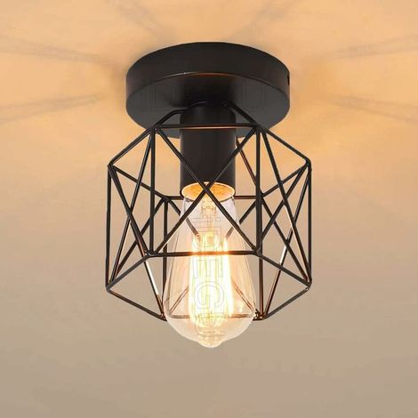 Retro Plafonnier Industrielle en Métal Carré Fer, Suspension Cage Cube Luminaire E27 pour Salon Chambre Café Bar Restaurent Entrée Couloir (Noir) BLOW (1/5)