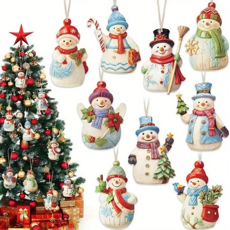 Juego navideño de 27 piezas, decoración navideña de muñeco de nieve de madera, adorno de muñeco de nieve con cuerda, decoración para árbol de Navidad, adorno colgante, artículos de madera (1/4)