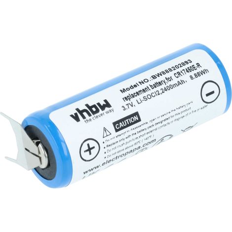 vhbw Battery Replacement for battery CR17450E-R (3V, Lithium) for Various Devices, 3-Pin PCB Solder Connection