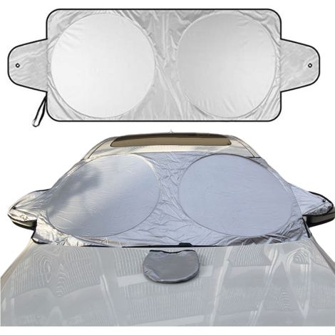 Pare-soleil de voiture 63x33,9 pouces avec oreilles, revêtement argenté, protection solaire intérieure pour pare-brise (1/5)