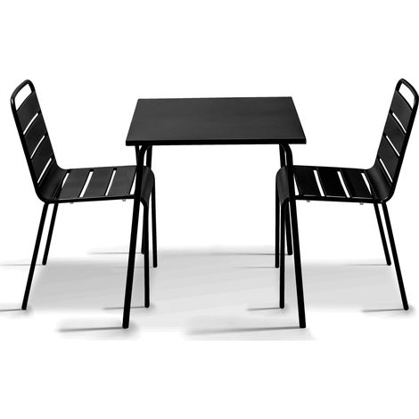 Ensemble table de jardin carrée et 2 chaises noir - Palavas (1/5)