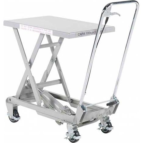 Tavola elevatrice manuale in alluminio - Sollevamento 755 mm - Carico massimo 100 kg - Industria alimentare e farmaceutica - Trasportabile - 1860055010