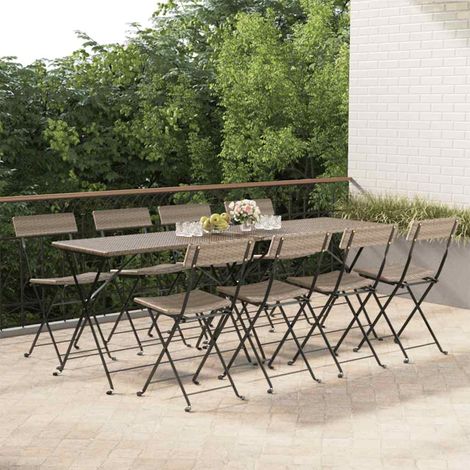 Lot de 8 Chaises de Bistrot Pliantes de Jardin en Résine Tressée et Acier Gris - PANGIVO (1/5)