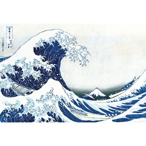 Papier peint panoramique japonais peinture célèbre | Tapisserie panoramique vague bleu & blanche | Papier peint panoramique mer pour chambre - 384 X 260 cm (8 pièces) (1/2)