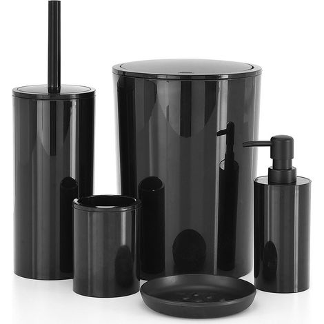 Set accessori bagno da appoggio 5 pezzi in plastica nero Glim