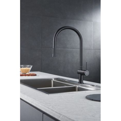 Robinet de cuisine monocommande  Modèle BERNA  Couleur noire  Finition mate  [ IMEX® ]