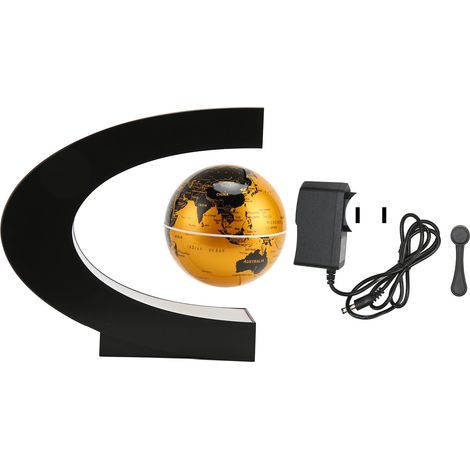 Magnetischer Globus in Goldoptik mit integrierter LED, mattierter Oberfläche, 7,6 cm hohem C-förmigem Ständer, 12 V/1 A Netzteil, Dekoration für Büro oder Spielzeug, 100–240 V US-Stecker (1/5)