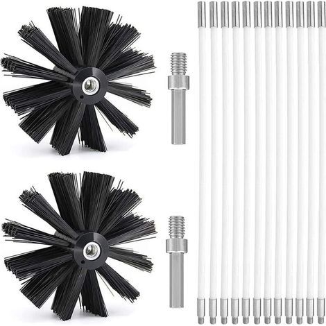 Kit Brosse Nettoyage Cheminée , Diameter 150mm , Outil Nettoyage pour Cheminées avec 15 Tiges Flexibles de 410 mm et 2 TêTes de Brosse pour Cheminée , évent de Sécheuse , Tuyau d'égout , poêle à Bois (1/4)