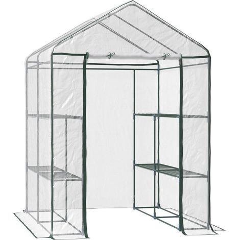 Serre en aluminium abri de jardin serre à tomates avec 6 étagères, PVC en acier Transparent, pour jardin