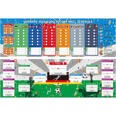 Affiche murale Euro 2024 pour décorations de fête - Lot de 2 pièces (21 x 63 cm) - Calendrier et calendrier du Championnat d'Europe de football (1/5)
