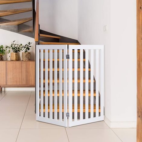 COSTWAY Absperrgitter Hunde 89cm Hoch Treppenschutzgitter Schutzgitter Treppengitter Weiss-2 Paneelen (1/5)