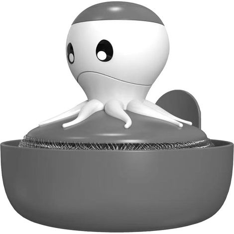 Brosse à vaisselle en laine d'acier en forme de pieuvre avec distributeur automatique de savon, grise, pour le nettoyage de la cuisine (1/5)