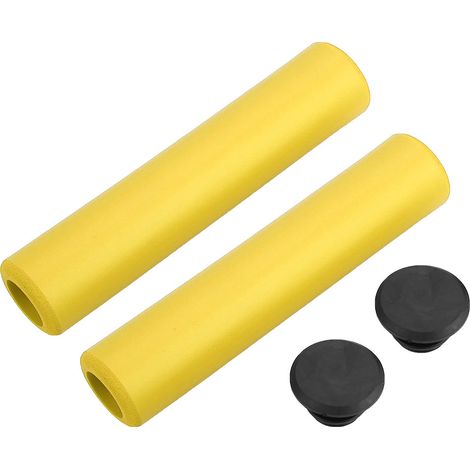 1 Paire de Poignées de Vélo Antidérapantes en Silicone avec Bouchons, Absorbe les Chocs, Jaune (1/5)