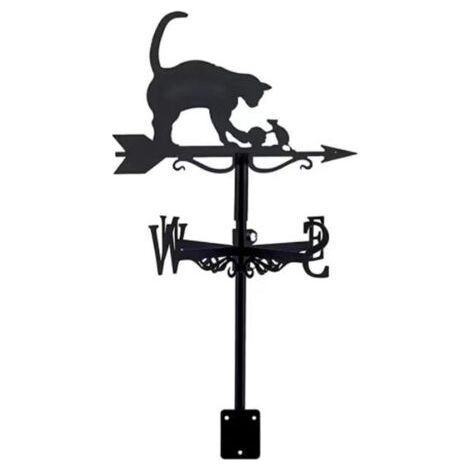 Pair Wetterfahne zum Einpflanzen oder Aufstellen, „Katze und Maus“-Design, zeigt Windrichtung an: N - S - W - O, Gartendekoration, lackiertes Metall, Schwarz (ohne Stange)