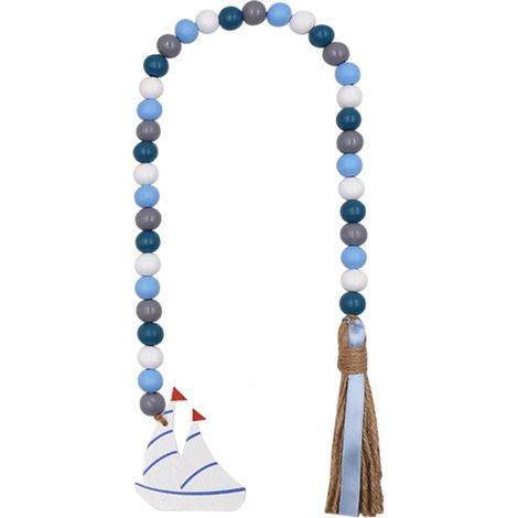 Guirlande De Perles En Bois - 75 Cm - 36 Perles Ronde 16 Mm Avec Pompons - Décoration Intérieure Style Ferme Côtière (1/5)