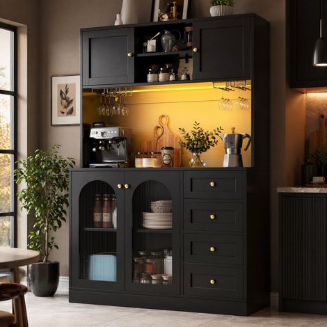 buffet meuble rangement 120x40x188 cm MDF noir HAVRYA (1/5)