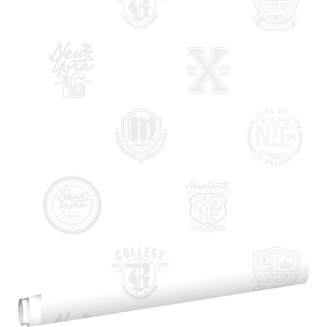 papier peint emblèmes scolaires argent sur blanc  - ESTAhome (1/5)