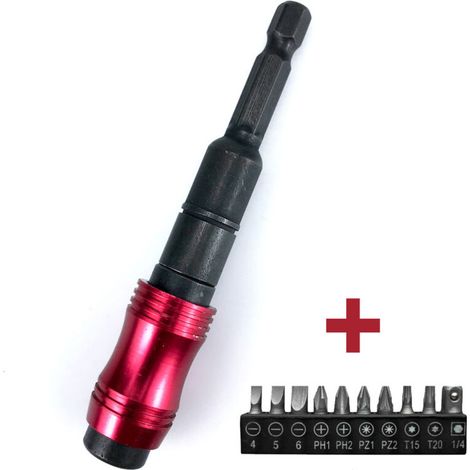 Rallonge multi-angles pour embouts de tournevis, adaptateur étendu, tournevis électrique magnétique puissant, poignée hexagonale, tige autobloquante à dégagement rapide, embout rouge et noir + P, embo (1/4)