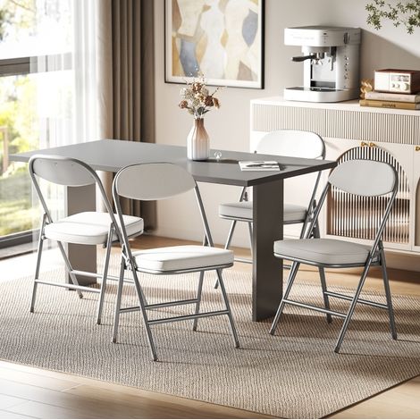 MEUBLIV Lot de 4 chaises pliantes rembourrées crème avec cadre en acier, sans montage (1/5)