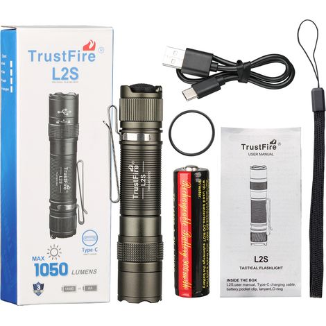 Lampe torche tactique LED (marron), rechargeable, portée de 175 mètres, étanche, batterie incluse, en alliage d'aluminium. (1/5)