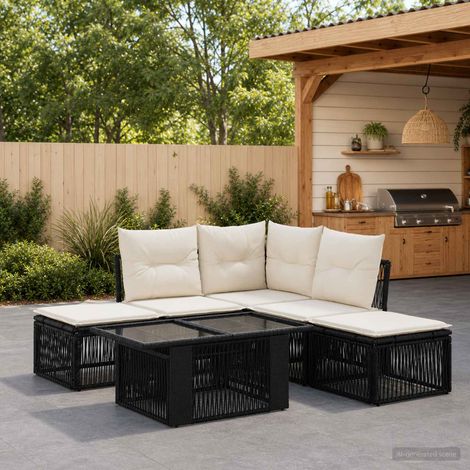 vidaXL Conjunto de sofás de jardín 6 uds. Negro ratán sintético (1/5)