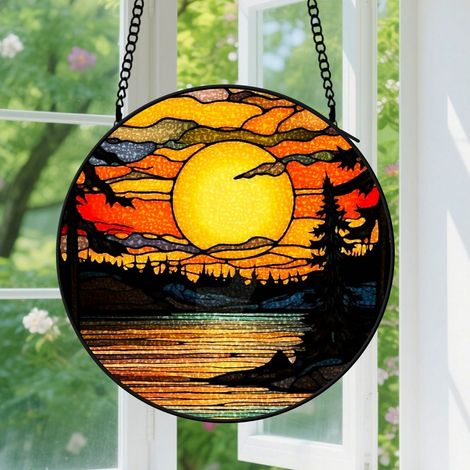 Suspension en vitrail, attrape-soleil coloré unique minimaliste, décoration porte fenêtre, cadeau Anniversaire pour professeur, femme, homme 30 cm (1/5)