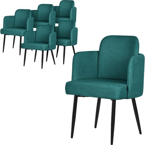 ML-Design Esszimmerstühle 6er Set Petrol mit Stoffbezug, Küchenstuhl mit Armlehne & Rattan-Optik Rückenlehne, Wohnzimmerstuhl mit Stahlgestell, Ergonomische Sessel, Polsterstuhl für Esszimmer & Küche