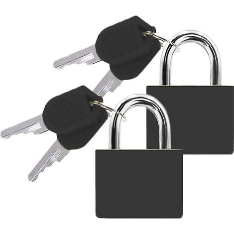 Set aus 2 schwarzen Vorhängeschlössern mit Schlüsseln für Koffer, ideal für Reisen, Spinde im Fitnessstudio und Urlaubsgepäck. (1/5)