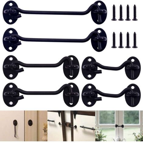 Set of 6 heavy-duty stainless steel barn door latches with mounting screws, cabin hooks and latch, 75mm, 100mm, 148mm (1/5)