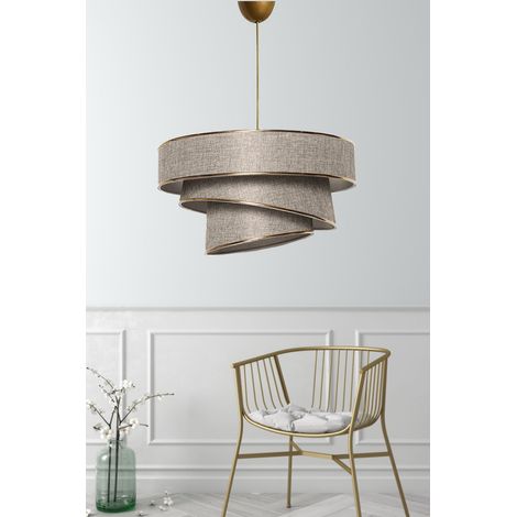 Greenice – Lustre suspension beige et or avec abat-jour en coton – Hauteur réglable 30-70 cm – Douille E27 max 40W – Design glamour scandinave (1/5)
