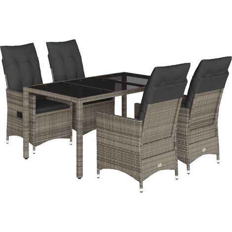 Maison Exclusive - 5-tlg. Garten-Essgruppe mit Kissen Grau Poly R (1/5)