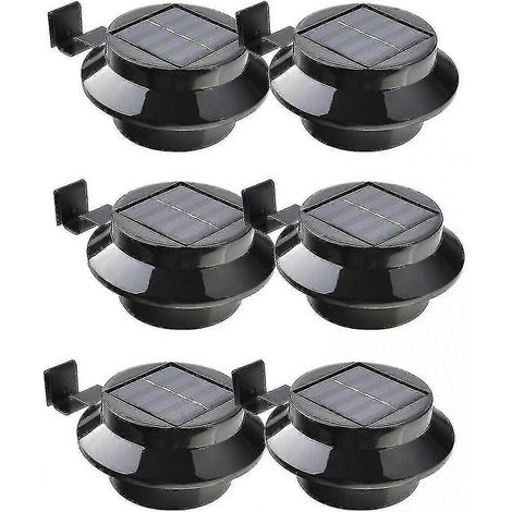 Lot de 6 lampes LED solaires noires pour gouttières, clôtures, toits, jardins, cours et murs.