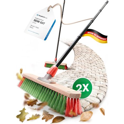 Novaliv 2x balais de jardin 40 cm avec manche extérieur Poils élastomère Idéal comme balai extérieur Balai de rue avec manche Poils durs Balai de