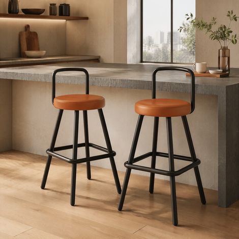 MEUBLIV Lot de 2 tabourets de bar 37 x 37 x 90,5 cm marron – dossier ergonomique (1/5)