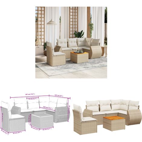 6-tlg. Garten-Sofagarnitur mit Kissen Beige Poly Rattan - Gartenmöbel - Esszimmergarnituren - Lounge Set - Outdoor Möbel - Rattan Gartenmöbel - Home & Living (1/3)