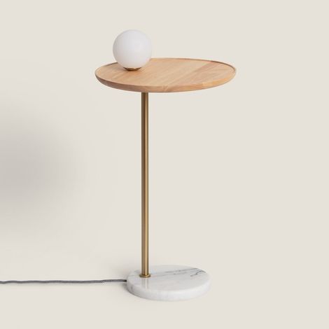 Lampada da Tavolo Legno e Vetro Brandt Bianco - Oro