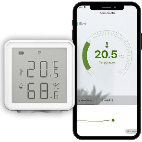 WLAN-fähiges Thermometer und Hygrometer mit Fernablesung, das Geräte basierend auf den Messwerten auslöst und mit Alexa und Google Home kompatibel ist. (1/5)