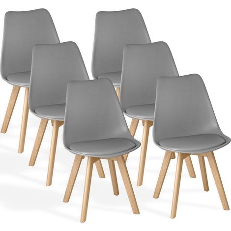 Set di 6 Sedie Bealife con Cambe in Legno Seduta Profonda 40 cm per Sale da Pranzo Cucine Studi Camere da Letto Grigio (1/5)