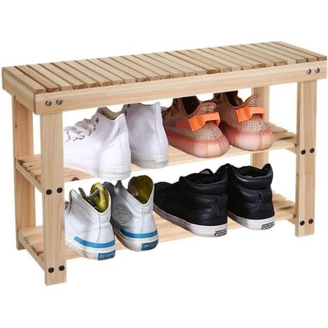 Panca Scarpiera in Legno, misura 71x26x45 cm, scaffale a 3 Livelli, Mobile Arredo - Organizzatore porta scarpe Salvaspazio per ingresso, bagno, soggio (1/5)