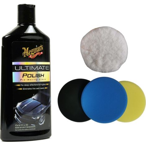 Meguiars Ultimate Polish With 125mm Draper Polishing Buffing Mitt And Pads (1/4)