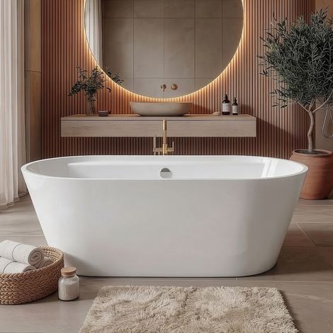 Badplaats Freistehende Badewanne Alco 170 x 85 x 60 cm Weiß Hoch
