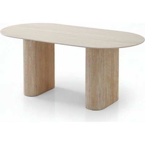 Table à manger céramique effet travertin 180x90 cm pied métal ROXY (1/5)
