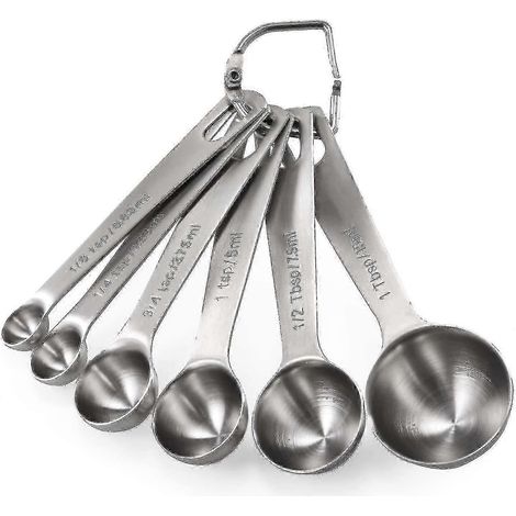 Cuillères doseuses en acier inoxydable 18/8, chaque ensemble comprend 6 cuillères doseuses de cuisine : 1/8 c. à thé, 1/4 c. à thé, 1/2 c. à thé, 1 c. à thé, 1/2 c. à thé et 1 c. à soupe (1/5)